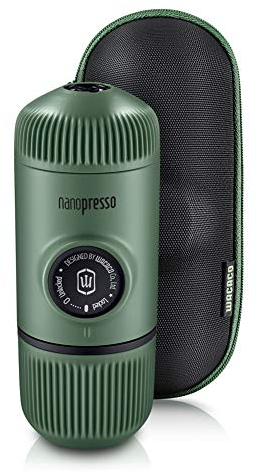 WACACO Nanopresso Tragbare Espressomaschine, mit Nanopresso S-Etui, Upgrade-Version von Minipresso, Reisekaffeemaschine, Manuell Betrieben (Neue Elemente Moosgrün)