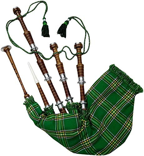 Scottish Great Highland Bagpipe Silver Mounts Natural & Black Finish Rosewood Various Tartan with Practice Chanter Reeds/Drone (Republic of Ireland Brown)