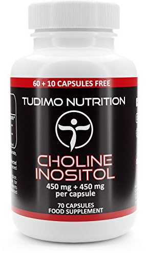 Cholin Inositol Kapseln Hochdosiert - 900mg (450 mg + 450 mg) - 70 Stück (2+ Monatsvorrat) an Schnell Auflösende Kapseln, mit je 450mg an Choline Bitartrat und 450mg Inositol Bulk Pulver