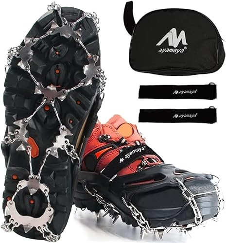 AYAMAYA Upgraded 24 Spikes Crampons Ice Cleats for Shoes and Boots - Antislip Stainless Steel Snow Traction Ice Gripper for Shoes Men Women, Snow Chains for Hiking Winter Walking Climbing - XL