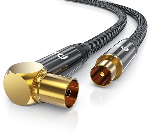 CSL - 3m Antennenkabel gewinkelt mit Braiding 8k 4k HDTV - 3 Meter Antennen kabel - Kupplung 90° Winkel zu Stecker gerade - HDTV 75 Ohm - geeignet für TV HDTV Radio DVB-T2 DVB-S DVB-S2, Winkelstecker