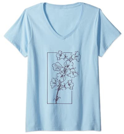 Damen Glockenblume mit Blumenmotiv T-Shirt mit V-Ausschnitt