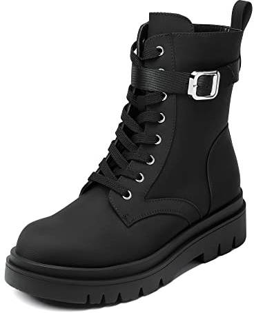 DREAM PAIRS Women's Combat Platform Boots,Black,7.5