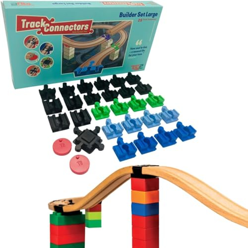 TOY2 Builder Set Large mit 29 Schienenverbindern | Bauset Verschiedene Track Connectors | Holzschienen Verbinder
