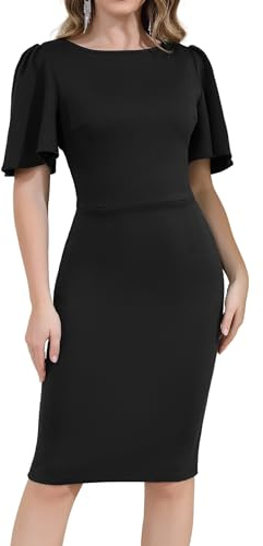 Aphratti Black Dresses for Women Funeral Church Graduation Classy Work Formal Sheath Bodycon Summer Dress Black Small