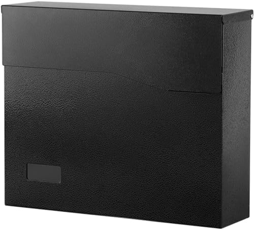 xydled Mailbox Wall Mount Mailboxes for Outside, Large Capacity Steel Hanging Metal Mailbox, Modern Post Box, Black,14.6''x12.2''x4.1''