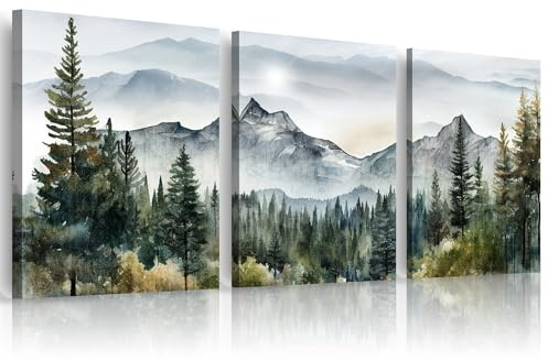 MHARTK66 3 Piece Framed Canvas Art Prints Wall Art for Living Room Modern Wall Decor for Bedroom Office Decor Abstract Mountain Forest Landscapes Ink Painting Ready to Hang Wall Pictures Home Decor