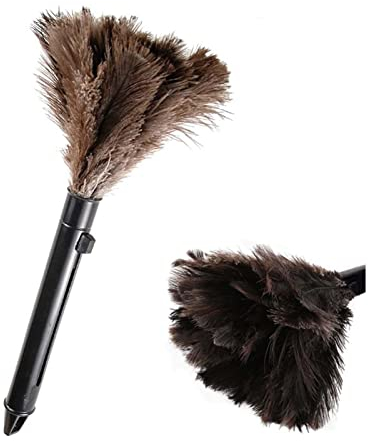 Topyond Ostrich Feather Dusters with Long Handle, Washable Household Cleaning Feather Duster, Anti-Static Mini Duster Dust Cleaning Tool with Wooden Handle