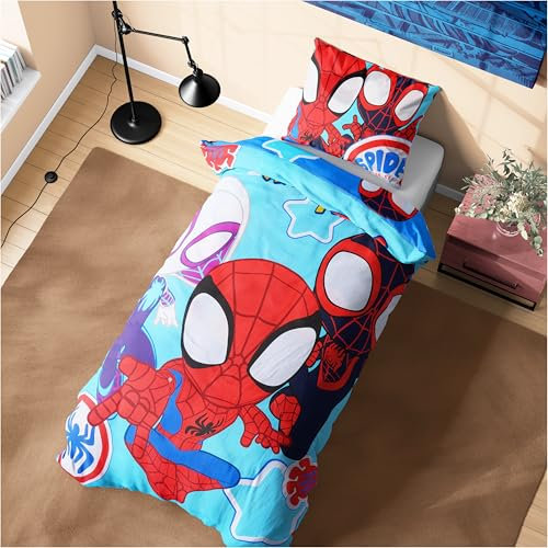 Marvel Spiderman Juegos de Fundas Nórdicas, Pack con Funda Edredón Niño y Almohadas - Talla Única (Azul Spidey)