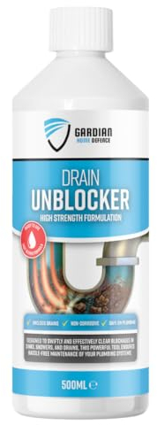 Gardian Drain Unblocker - 500 ml High Strength Drain Cleaner to Effectively Dissolve Clogs on Sinks, Showers and Drains - Safe, Non-Corrosive, Easy-to-Use Sink Unblocker Liquid