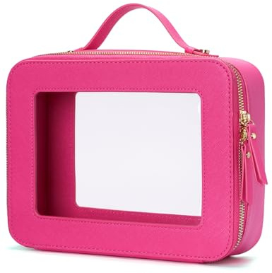 Popvibe Clear Makeup Bag Travel Cosmetic Case Transparent Toiletry Bag with Zipper, Portable Make Up Organizer Traveling Compact Car Bag for Essentials, Hotpink, Large