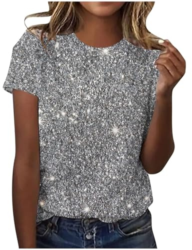 Mrat Sequin Tops for Women UK Sparkly Long Sleeve Lapel Blouse Shirts Shiny Oversized Tops Glitter Ladies Loose Fit Shirts Slim Pullover Blouse Evening Party Clubwear Going Out UK Size 8 10 12 14 16