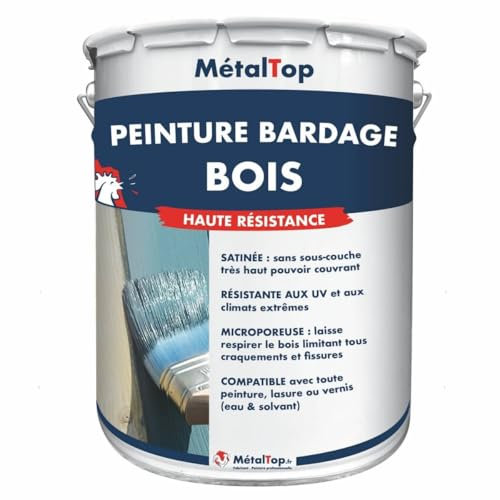 Metaltop - Peinture Bardage Bois - Bleu pigeon - RAL 5014 - Pot 1 L - Protection longue durée pour bois neufs ou anciens, microporeuse et résistante UV
