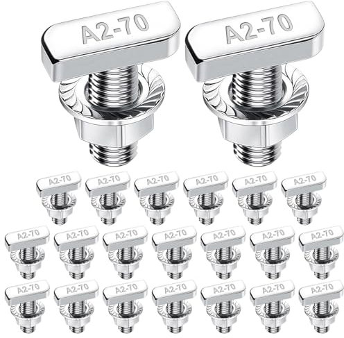 BATINO 22 tornillos de cabeza de martillo M8 x 20 mm, acero inoxidable en T, tornillos de cabeza de martillo con tuercas de bloqueo, tuercas de brida M8, tornillos para rieles de montaje fotovoltaicos