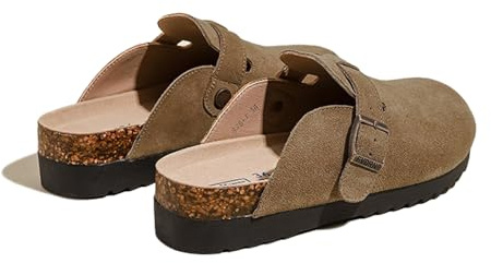 Zuecos de gamuza para mujer, con plataforma cómoda, con puntera cerrada, plantilla de látex, soporte de arco grueso con correa ajustable para el trabajo, caminar, uso diario, zuecos para mujer, Tan