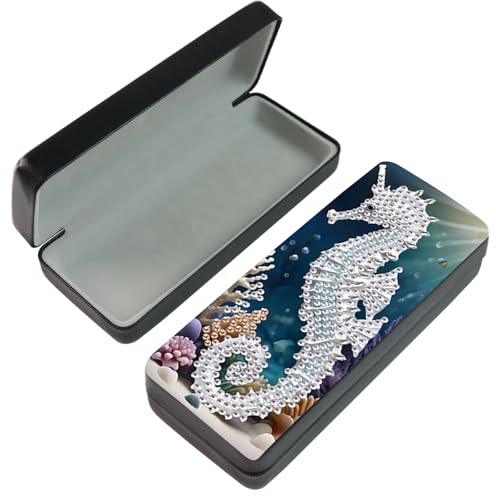 JICFDAO Diamond Painting Etui Lunettes Rigide 16x6.5cm Peinture Diamant Boite a Lunette Anti-Rayures Broderie Diamant Etui a Lunette Organisateur de Lunettes pour Usage Quotidien et Voyage Hippocampe