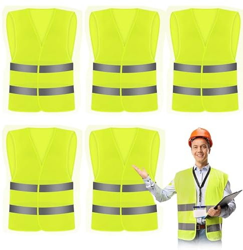 CHGANG 5 Pack Hi Vis Vests for Men Women, High Visibility Reflective Safety Vest, Waistcoats Jacket for Outdoor Running Walking Motor Bicycle Drivers