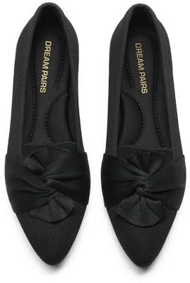 DREAM PAIRS spetsig tå stickad balettballerinaskor för kvinnor | Rosett, lätt andningsbar, vikbar, fotvalvstöd, slip-on, för kontorsarbete, promenader, resor dagligen