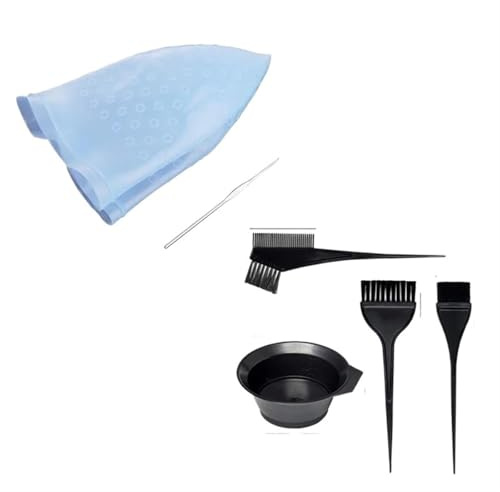 Cuffia Per Meches Cuffia for colorazione dei capelli in silicone, gancio, ago, tinta, colpi di sole, set riutilizzabili, cappelli for tintura, barbiere, parrucchiere.(Hat with 4pcs set)