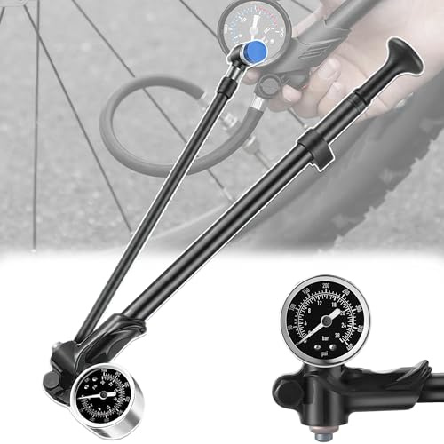 MINGZE 400 Psi Pompe à Amortisseur Haute Pression, Pompe à Choc Haute Pression avec Manomètre Et Bouton De Purge, Pompe De Choc pour Fourche Et Suspension Arrière, Mini Pompe Portable, Noir