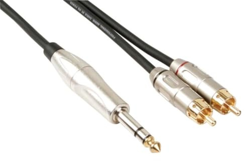 HQ-Power Cavo jack RCA, 2 x RCA maschio, 1 x jack 6,35 mm, stereo, 6 m, perfetto per la trasmissione audio