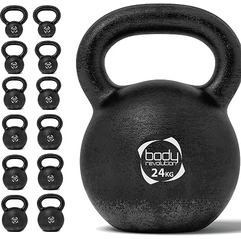 Body Revolution 24kg Cast Iron Kettlebell – Strength Training Weight for Home Gym & Fitness – Durable Solid Iron with Easy-Grip Handle, Anti-Roll Flat Base & Black Painted Finish