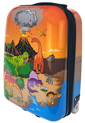Karry Kinder Koffer Reisekoffer Trolley Hartschalen Handgepäck Jungs LED Skater Rollen Dinosaurier