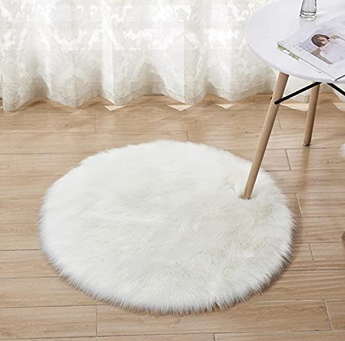 Tapis en Fausse Fourrure, Imitation Polaire Moelleuse Zone Tapis antidérapant Tapis de Yoga pour Le Salon Chambre à Coucher Canapé Tapis de Sol (Rond Blanc, 60 x 60 cm)