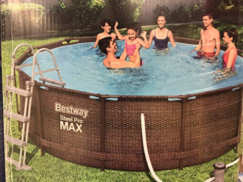 Bestway Power Steel Deluxe, Piscina con Telaio in Acciaio Robusto Set Completo, Effetto Rattan, 366 x 100 cm