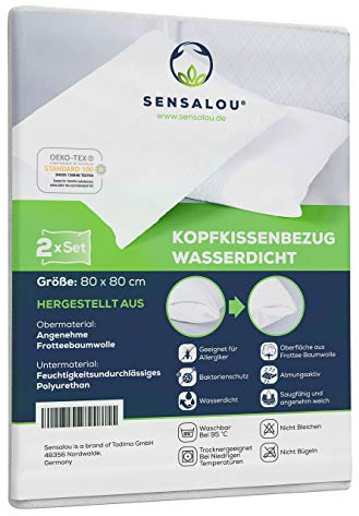 Sensalou Kissenbezug wasserdicht 2er Set in 7 Größen - 80x80 cm Kopfkissenbezug weiß mit Reißverschluss - Kopfkissen Inkontinenz Schutzbezug Schwitzen