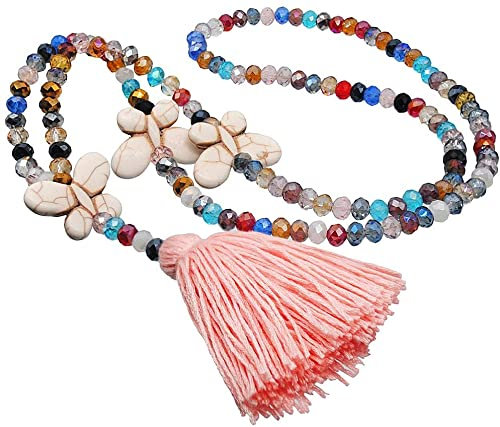Mode Frauen Pullover Halskette Halsschmuck,Böhmischen Quaste Halskette Lange Bunt Kristall Bead Schnur Kette Damen Halskette,Handgemachte Perlen Kette,Modeschmuck,Bijouterie für Frau,Mutter,Tochter