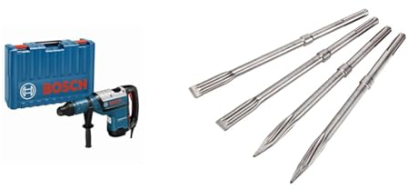 Bosch Professional Bohrhammer mit SDS max GBH 8-45 D (12,5 J Schlagenergie, inkl. Zusatzgriff, im Handwerkerkoffer) + 4tlg. Meißel Set SDS max (Zubehör Abbruchhammer)