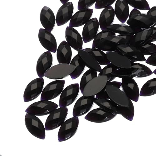 QUARKZMAN 100pz Pietre Preziose in Acrilico con Retro Piatto 7mm x 15mm a Forma di Occhio Cavallo Gemma Artificiale per Artigianato Pittura Viso Creazione Gioielli Finti, Nero