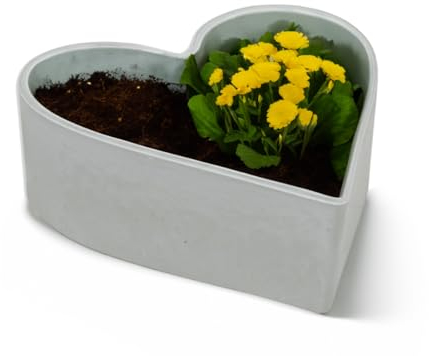 Matches21 Pot de fleurs en forme de cœur résistant aux intempéries pour l'extérieur – Bac décoratif en gris clair marbré comme bac à fleurs – 22 cm pour fleurs ou cimetière – Décoration de jardin