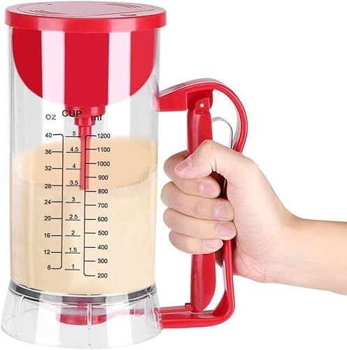 Cocoarm Dispenser per Pastella Automatico, 1200 ml, Mixer Senza Fili per Pancake e Waffle, con Camera Trasparente, Alimentato a Batteria