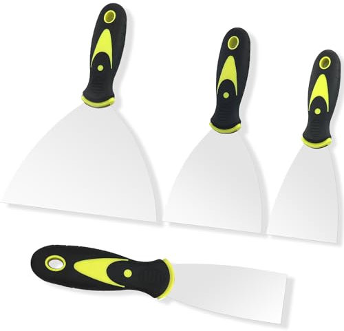 Juego de raspadores de papel pintado, raspador de pared de acero inoxidable con mango de agarre suave, rascador de masilla ancha para papel pintado, calcomanías de yeso, decoración de bricolaje (1.5