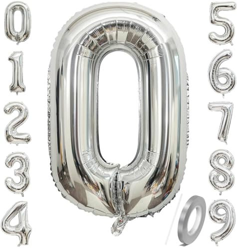 Number Balloons Sliver 40 inch, Jumbo Digital Foil Mylar Balloon for Birthday Party Wedding Anniversary Celebration Decoration
