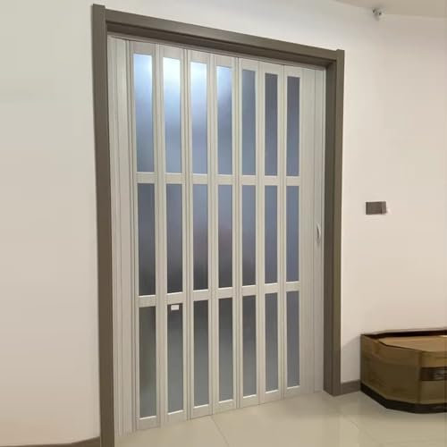 Puerta Plegable Acordeon Puerta Interior Tipo Acordeón de PVC, Puerta Plegable Tipo Concertina Blanca con Vidrio Acrílico Esmerilado, Divisores de Ambientes para Cocina y Baño, Incluye Herrajes de Mon