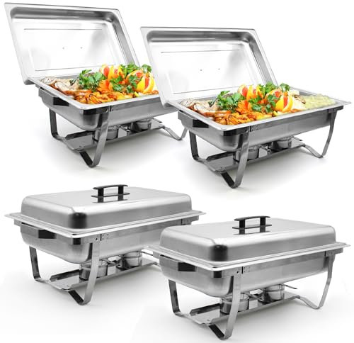 Lot de 4 Chauffe Plat LEUTHERIA - Chafing Dish ou rechaud en INOX Alimentaire pour Buffet/Bain Marie Professionnel/Maintien au Chaud/Traiteur/hôtel/Restaurant - Acier Inoxydable SS201