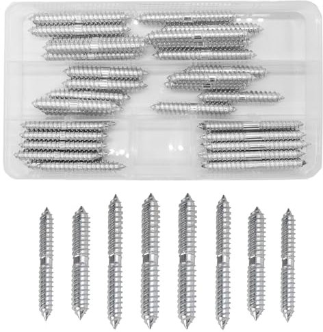 WeqeYent 40 Pcs M6 M8 Double Sided Screws, Galvanized Dowel Screw Self-Tapping Double Ended Screw Woodworking Furniture Connector(50/60mm)