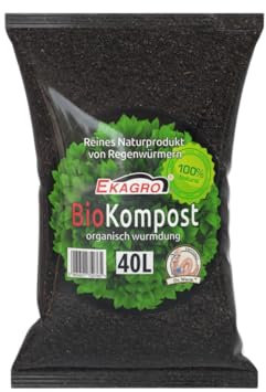 Ekagro Wurmhumus für Pflanzen | 100% Natürlich Humus Erde 40L | Organischer Wurmkompost | Regenwurmhumus Fördert Bodenstruktur und Wasserspeicherung | Universaldünger