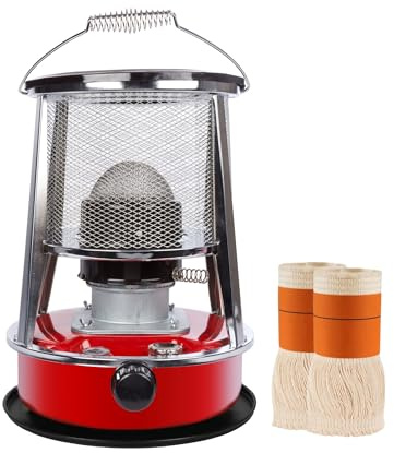 Chauffage à pétrole portable 2600W avec mèche + 2 rechanges, poêle à pétrole extérieur camping tente, réservoir 4,6L, autonomie 18 h, chauffage d’appoint économique sans électricité, chauffage