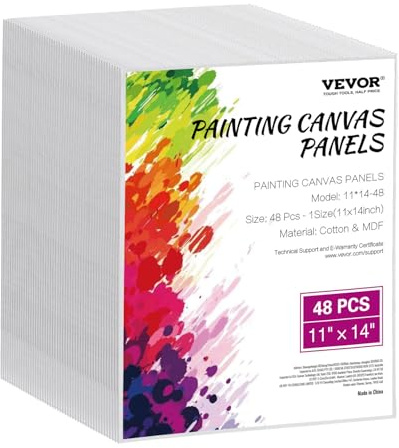 VEVOR Pannelli in Tela per Dipingere, Tele Bianche per Dipingere, Pannelli in Tela per Schizzi, Pittura Acrilica, Pittura a Olio, Acquerello, Tele per Dipingere Professionale 48 Pezzi 280 x 355 mm
