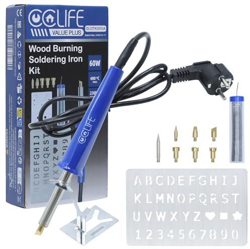 CCLIFE Lötkolben Set 60W, Brandmalkolben MAX.400°C, mit 20g Lötdraht, 6 Lötspitzen, Lötkolbenständer, Lötset zum Löten, Heißschneiden, Schweißen, Brandmalerei, Holz Gravieren