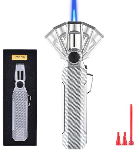 DOUBFIVSY Cannello da Cucina 100° Girevole Bruciatore a Gas Butano Regolabile con Blocco di Sicurezza, Fiamma Ossidrica Portatile per Creme Brulee, Barbecue e Cottura(Butano Non Incluso) (Argento)