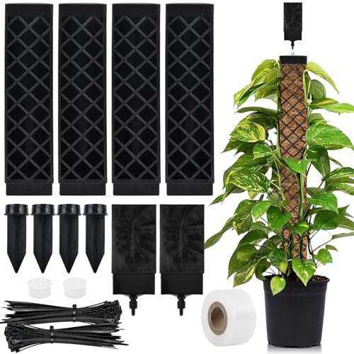 Ziyonix Pali di Muschio di Plastica Sfagno per Palo Moss Pole Muschio Bastoncini per Pianteimpilabili in Plastica con Piante Supporto per l'irrigazione Fascette, Bastone Muschio Autoirrigante, Nero