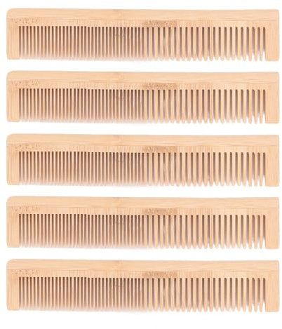 Peine de bambú desechable, paquete de 5, cepillo de pelo ecológico, dientes lisos, peinado suave, para hotel, salón, viajes, Phyllostachys pubescens, 7,1 x 1,4 pulgadas