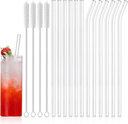 LEOUEANR 6 pajitas de vidrio reutilizables, con cepillo de limpieza para Aperol Spritz, pajitas ecológicas para cócteles y bebidas