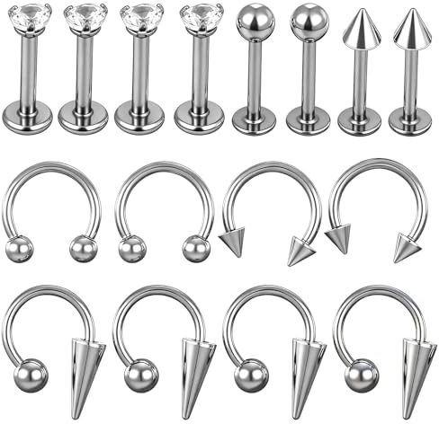 Gsbnjuy 16 piercing per labbra a ferro di cavallo, anello per naso finto setto nasale, clip on nose gioielli a ferro di cavallo, setto nasale, setto per donne e uomini