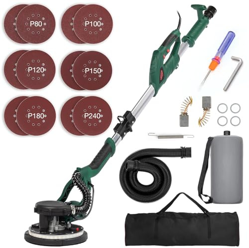 KUIMIT Ponceuse Girafe 850W, Ponceuse Mur et Plafond, lumière LED Poignée télescopique, 6 vitesses(800-1750rpm), Ponceuse Plaquiste Électrique, avec Dépoussiérage Automatique, 12 Disques Abrasifs